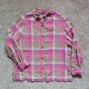 NWOT Pendleton Womens XL Long Sleeve Plaid Shirt 100% Linen Pink Button Up